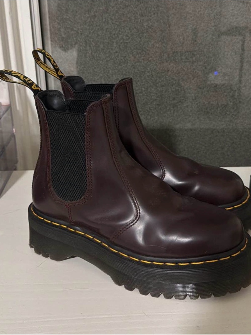 Dr. Martens Women's Cherry Red Platform Chelsea Boots